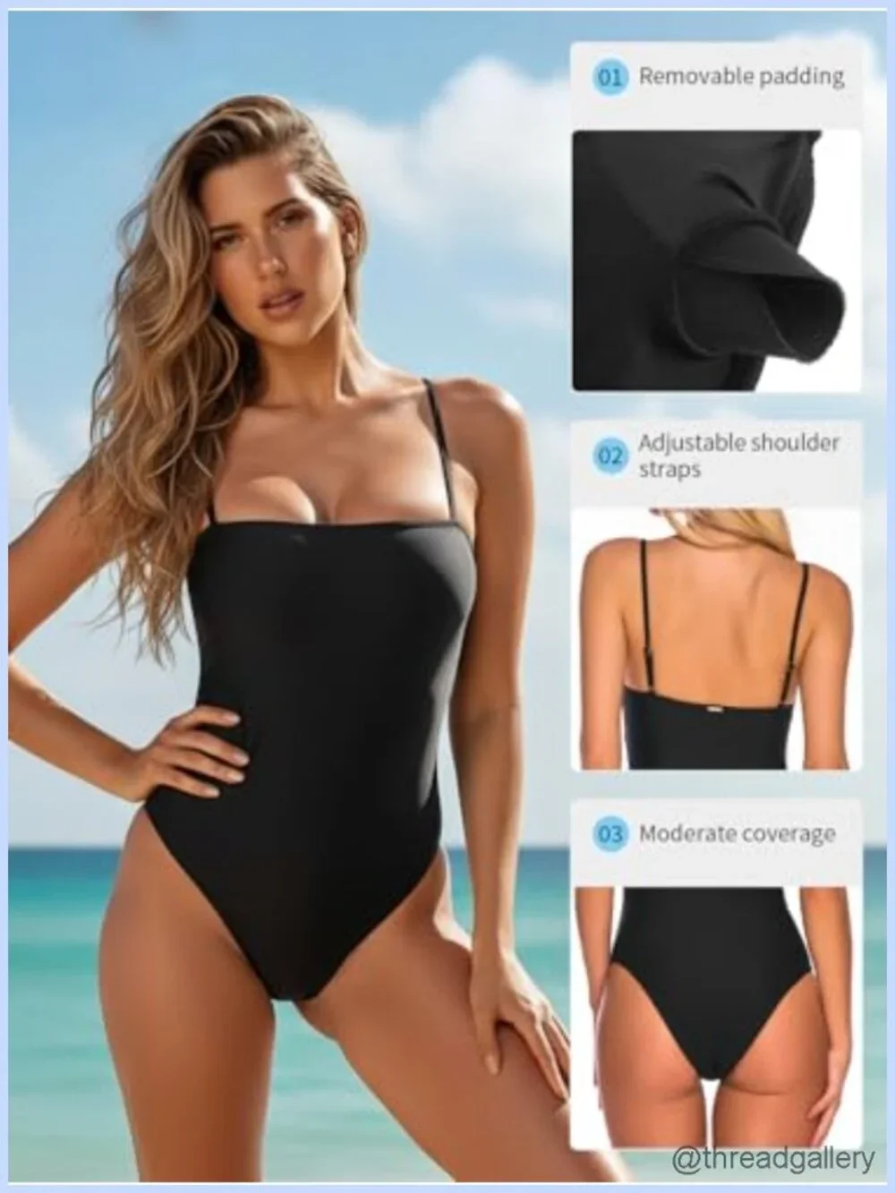 Bandeau One Piece Swimsuit High Cut Tummy Control Cheeky Bathing Suit